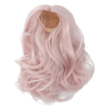 Imagem de Peruca de boneca de juntas esféricas, seda macia, longo, cacheado, substituição de cabelo, estilo fácil, toque confortável para bonecas 1/6 bjd, aparência natural, cor vibrante (Creme Rosa)