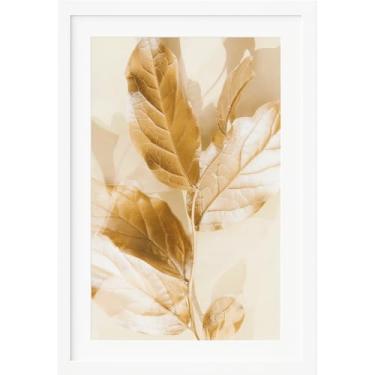 Imagem de Quadro Decorativo Grande Moldura 50X70 cm Folhagem Dourada Luxuoso Sala(Moldura Branca)
