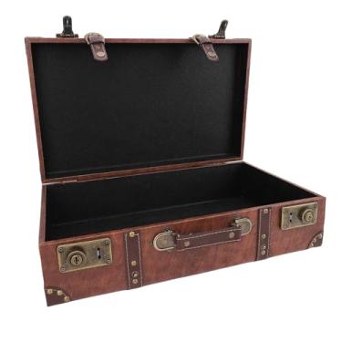 Imagem de Dpofirs Mala de Madeira Vintage baú de Armazenamento retrô Durável para Viagens e Decoração de Casa, Alça de Couro Retangular para Adereços Fotográficos, 18,9 X 11,42 X 5,51 pol.