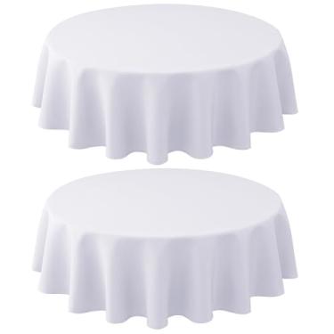 Imagem de Biscaynebay Pacote com 2 toalhas de mesa redondas de tecido texturizado de 152 cm para mesas com diâmetros de 71 cm a 122 cm, toalha de mesa branca resistente à água, pequenos círculos, dobráveis para