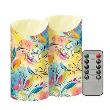 Imagem de Wassud Pacote com 2 velas abstratas florais sem chama com controle remoto, velas realistas cintilantes com temporizador, velas decorativas para Natal, casamento, festa, decoração de casa média