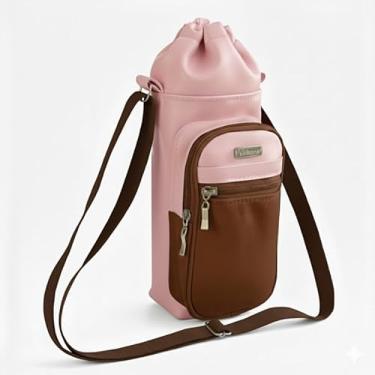 Imagem de Bolsa Térmica (ROSA COM MARROM) GALANTE para Garrafa de 1 LITRO em Couro Sintético - Coleção Cores VERÃO 2026