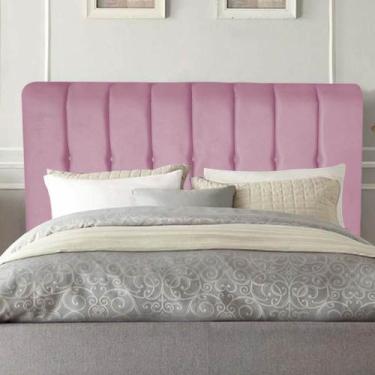 Imagem de Cabeceira Estofada Kiara 195cm King Size Box Quarto Suede Rosa Bebê - 