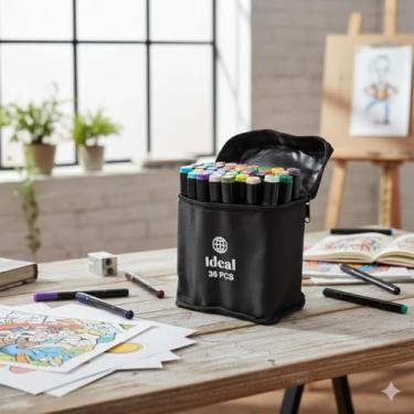 Imagem de Estojo com 36 Canetas Hidrográficas Coloridas – Canetas de Colorir para Escola, Arte, Desenho e Atividades Criativas