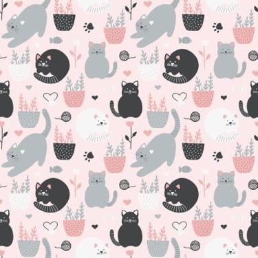 Imagem de EPPKILY Papel de parede de gato preto/cinza/branco descasque e cole papel de parede animal divertido papel de contato rosa fofo gatinho autoadesivo papel de contato removível para quarto de crianças