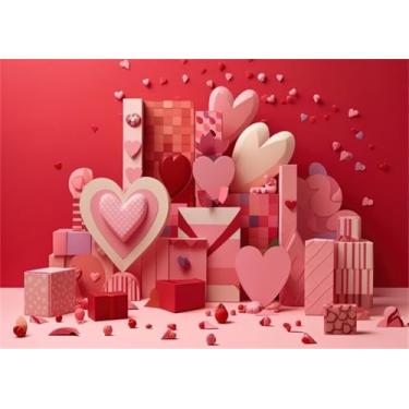 Imagem de XMJJKUF Pano de fundo para fotos de dia dos namorados, 3 x 2,4 m, fundo de coração de amor vermelho para fotografia, foto, rosa, caixa de presente para casamento, decoração de noiva, adereços de