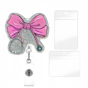 Imagem de YIHONGYAN - Carretel de crachá de férias, porta-crachás, retrátil, clipes giratórios, carretéis engraçados, com design de estetoscópio de laço, para mulheres, enfermeiras, médicas, professores