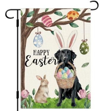 Imagem de DLZDN Bandeira de jardim de cachorro labrador preto páscoa 30,5 x 45,7 cm dupla face vertical serapilheira fazenda quintal sinal primavera férias decoração ao ar livre