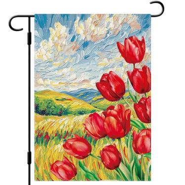 Imagem de DLZDN Bandeira de jardim floral tulipa primavera 30,5 cm x 45,7 cm dupla face vertical serapilheira sinal de quintal decoração sazonal ao ar livre