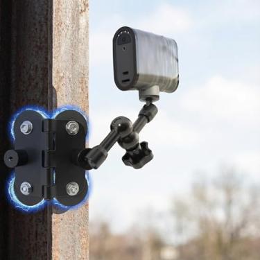 Imagem de Suporte de cerca magnética para Mevo Start, clipes de cerca de montagem de poste ajustáveis compatíveis com GoPro, câmeras de ação iPhone/DJI para gamechanger para uma cerca de elo de corrente para