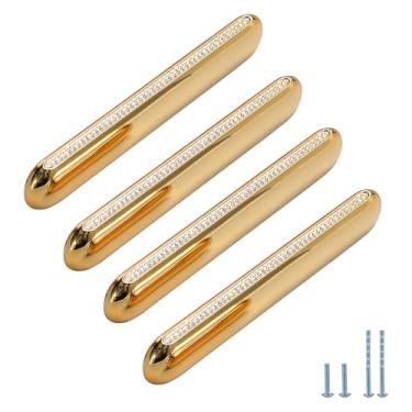 Imagem de Evionlin 3,78" (96 mm) Pacote com 4 puxadores de armário de cristal dourado puxadores de armário de cozinha centro a orifício puxadores modernos de gaveta para puxador de armário quarto cômoda