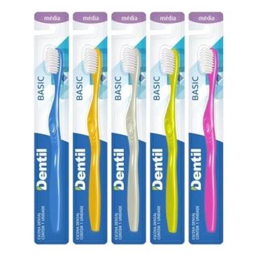 Imagem de Dentil - Escova Dental Basic Média | Cerdas Polidas e Cabo Ergonômico | Limpeza Eficaz com Conforto e Cores Sortidas