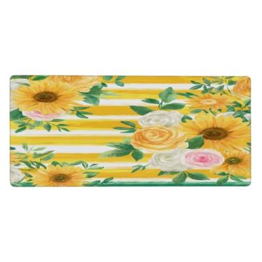 Imagem de Tapete de rato grande com flor amarela de girassol à prova d'água para computador tapete protetor de mesa com base de borracha antiderrapante para escritório, computador, teclado, laptop e mesa de