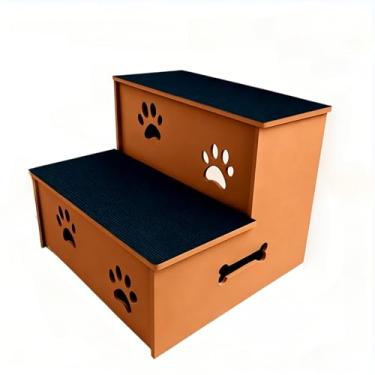 Imagem de Pet Premium Madeira MDF Antiderrapante 2 Degraus Temática de Patinhas para Cães e Gatos Até 35Kg