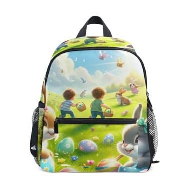 Imagem de Easter Rabbit Floral Mini Toddler Backpack Backpack for Toddler Girls with Front Pocket, Safety Whistle for Ages 3-8