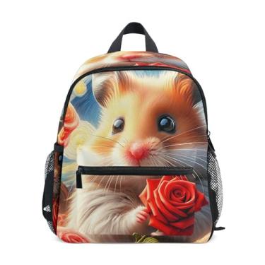 Imagem de GAIGEO Hamster Flower Starry Night Children's Backpack 10x4x12 In, Boys Toddler Backpack with Water Bottle Pockets, Whistle Buckle