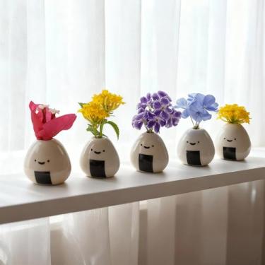 Imagem de Tnstbiee Conjunto de 5 mini vasos de flores onigiri – lindos vasos japoneses feitos à mão para flores secas, vaso de centro pequeno para mesa de café, sala de estar, decoração de casa, vasos de