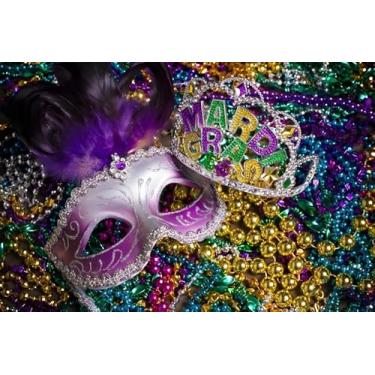 Imagem de XMJJKUF Cenário de carnaval de carnaval, 3 x 2,4 m, baile de máscaras de vinil colorido, fundo veneziano, carnaval, decoração de parede, adereços para cabine de fotos