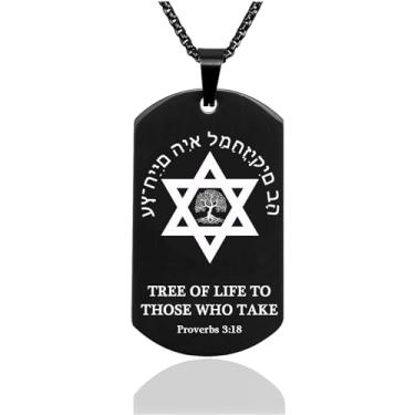 Imagem de DOMYUHAO Colar de árvore da vida com a estrela de Davi gravada para mulheres e homens - pingente de vida hebraica versículo religioso da Bíblia - lembrança de Jerusalém judaica, presente de Sião, One