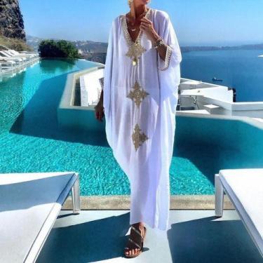 Imagem de E0308-Vestido Solto Bordado Viscose Ano Novo Réveillon Longo J2 - XUMI