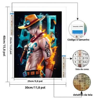 Imagem de Kit De Pintura Em Diamante 5D Anime Ace One Piece, Ponto Cruz Redondo 