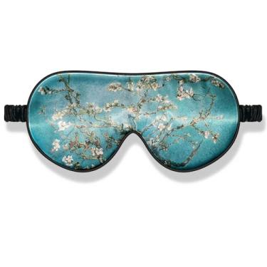 Imagem de 1 máscara para os olhos de seda para dormir com alça elástica/faixa de cabeça, máscara artística para os olhos, pressão zero nas pálpebras e cílios para dormir à noite, viagens, soneca (flores de