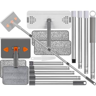 Imagem de Ferramenta de limpeza de rodapé com alça de 213 cm, esfregão de microfibra de 144 cm com 2 almofadas reutilizáveis, esfregão úmido e poeira para madeira, laminado, piso de azulejo, rodapé, teto, 7