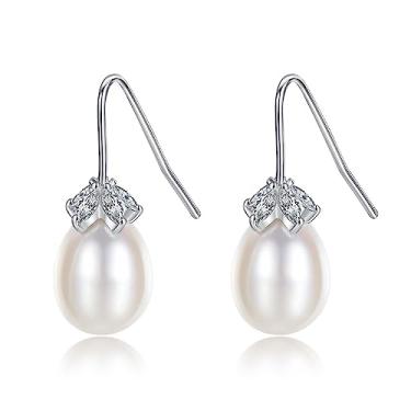 Imagem de Gdirection Brincos femininos de prata esterlina 925, escolhidos a dedo, qualidade AAA+ cultivada em água doce, zircônia cúbica zircônia cúbica S925, gancho de gancho de orelha com caixa de presente,