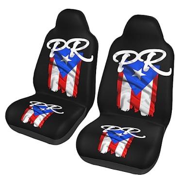 Imagem de Bandeira de Porto Rico Pr Puerto Rican Boricua Pride 2 capas de assento de carro assentos dianteiros - capas de assento automotivas universais conjunto completo de 2 peças, serve na maioria dos carros