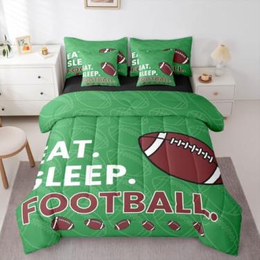 Imagem de Erosebridal Conjunto de edredom infantil de rúgbi verde para jogos, 7 peças | Jogo de cama em uma bolsa para quarto de futebol americano com edredom para decoração de quarto esportivo