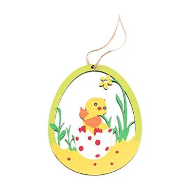 Imagem de 10PCS Conjunto de Ornamentos Madeira para Páscoa com Suspensão Tags Temáticas Animais e Flores da Decoração Pingente Festa Parede Casa em Árvore