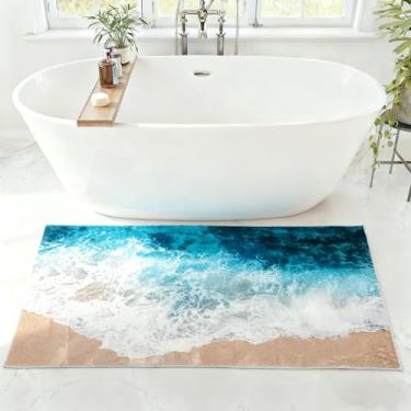 Imagem de Iczodrow Tapetes de banheiro costeiros 61 x 139 cm, tapete de cozinha antiderrapante macio absorvente grande tapete de banho com âncora náutica tapete de praia felpudo para quarto, banheiro, cozinha