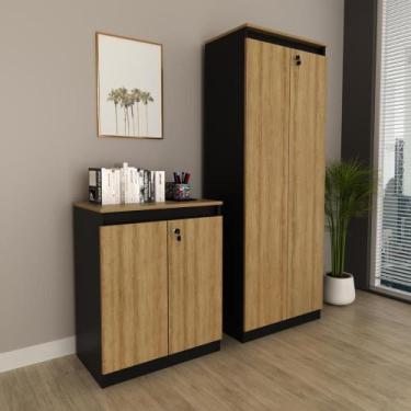 Imagem de Kit Armário Alto e Balcão 2 Portas com Chave Escritório Consultório Am