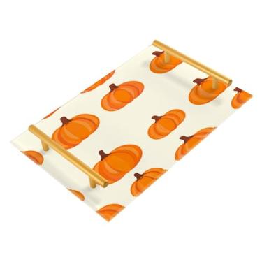 Imagem de xigua Bandeja de banheiro de abóboras de outono com alças bandeja de servir antiderrapante para mesa de centro, organizador de bancada de cabeceira bandeja de decoração de acrílico para decoração de