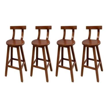 Imagem de Kit 4 Bancos Altos Bistrô de Madeira com Encosto Girafa Ideal para Bar