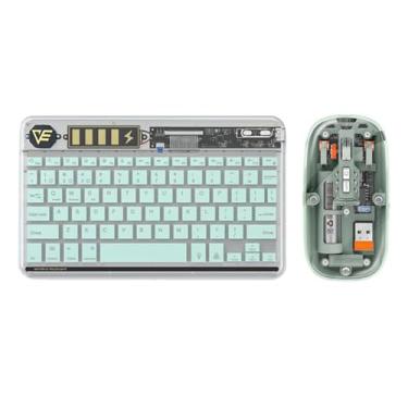 Imagem de Combo de Teclado Sem Fio e Mouse com Conexão BT3 0 Design Transparente Iluminação LED Bateria Recarregável Tecla Display Função Mudo Carregamento Type-C para PC Laptop Tablet Telefone