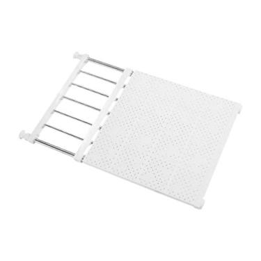Imagem de Armário expansível Prateleira de tensão Rack de armazenamento Rack de armazenamento de metal ajustável Organizador de gabinete Divisor DIY Separador para armário Armário Armário Cozinha Banheiro, 20,8