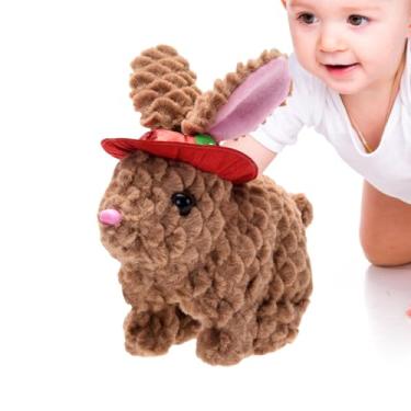 Imagem de Animal de coelho recheado realista e realista de luxuosos - Cashmere de coelho interativo eletrônico com chapéu,Brinquedo de coelho de pelúcia de Páscoa com sons e movimentos, brinquedos educacionais
