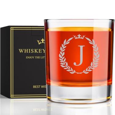 Imagem de Presentes masculinos de dia dos namorados para ele, gravado personalizado A-Z 300 g Rocks Whisky Glass para homens, presentes de aniversário exclusivos para o dia dos pais para homens ele pai marido