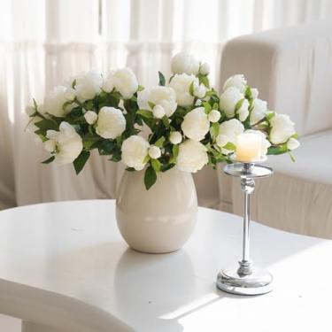 Imagem de Clycaloor 10 peças de flores artificiais de peônia, buquê de hortênsia falsa com hastes para casamento, festa, escritório, decoração de casa (branca)