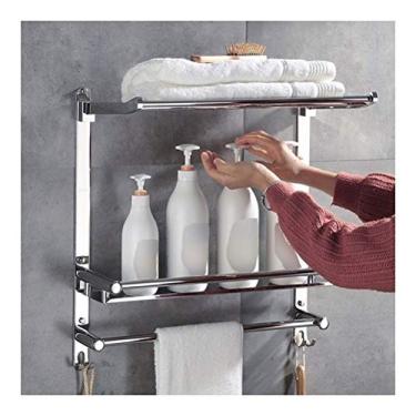 Imagem de Prateleira de banheiro Prateleiras de vidro de aço inoxidável Toalheiro de banheiro Prateleira com barra múltipla Trilhos de suporte de toalha de parede duplos dobráveis com ganchos 40 ~ 60 cm 1024
