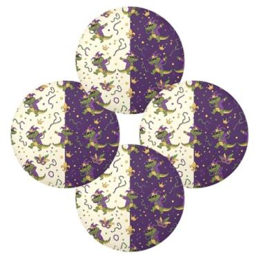 Imagem de Wassud Jogo americano conjunto de 4 tapetes redondos de crocodilo carnaval para cozinha e jantar tapetes laváveis resistentes ao calor para decoração de mesa 39 cm