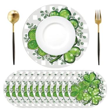 Imagem de Tarklanda 50 peças de jogo americano de papel do dia de São Patrício 33,4 polegadas jogo americano descartável redondo verde folha de eucalipto tapetes de mesa decorativos para primavera, aniversário