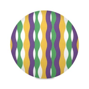 Imagem de Wassud Jogo americano Mardi Gras listras onduladas tapetes de mesa redondos para cozinha e jantar tapetes laváveis resistentes ao calor decoração de mesa 39 cm