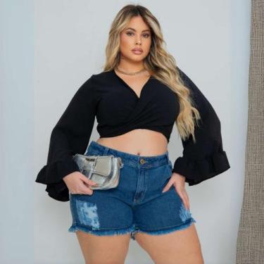 Imagem de Top Cropped Plus Size Blusinha Manga Longa - Donna Lu, Unico