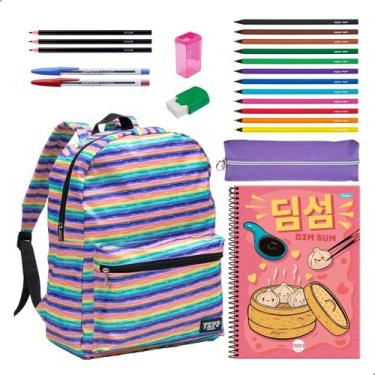 Imagem de Kit Material Escolar Economico Mochila Estojo Caderno 10 Matérias + It