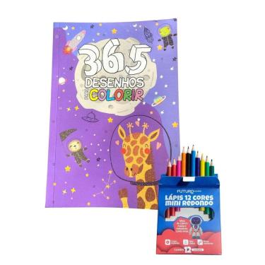Imagem de 365 Desenhos Colorir Livro Infantil+12 Mini Lápis De Cor