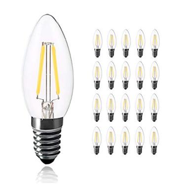 Imagem de Lâmpadas LED E14 tipo vela, 2W, equivalentes a 20-25W incandescentes, branco frio 6000-6500K, soquete pequeno tipo Edison, lâmpada de filamento para lustre, pacote com 20 unidades.