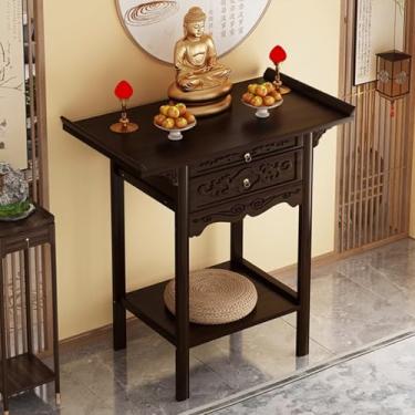 Imagem de Mesa de altar de bambu para Pooja e meditação, armário de oferta chinês, prateleira de santuário espiritual, decoração de casa, pedestal de meditação zen, mesa de ritual sagrado