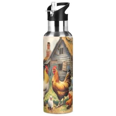 Imagem de Burbuja Garrafa de água de aço inoxidável Farmhouse, garrafas de água isoladas a vácuo com tampa de canudo para esportes, academia, escola - à prova de vazamento e suor, sem BPA, 946 ml